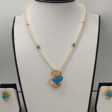 White cz;turquoise pendent set with flat pearls mala jps0016