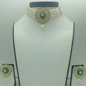 Kundan Choker Set With 4 Line Flat Pearls Mala JPS0754