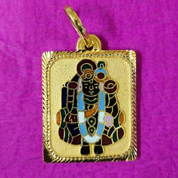 916 Gold Rectangle Shape Dwarkadhish Mina Pendant by Saurabh Aricutting