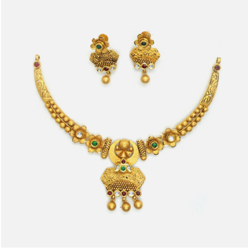 22KT Gold Antique Wedding Necklace Set RHJ-4948
