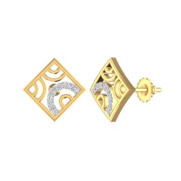 18K Gold Real Diamond Square Designer Earrings MGA...