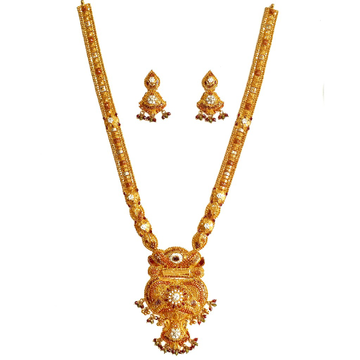 916 Gold CZ Diamond Minakari Necklace With Earring...