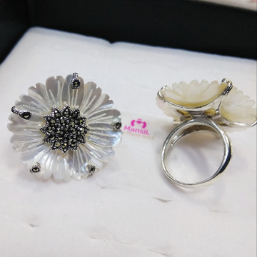 92.5 sterling silver marka stone pearl flower ladi...