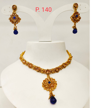 Mini choker with blue stone gold plated necklace s...