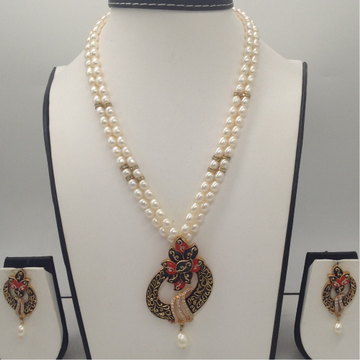 White cz And enamel pendent set with 2 line oval pearls jps0325