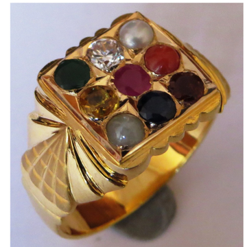 22KT Gold close setting navrathan 9 Gemstone Gents... by 