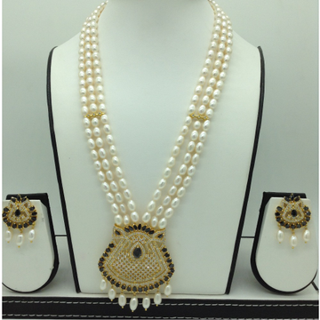 White,black cz pendent set with oval pearls mala jps0601