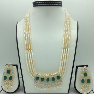 White,Green CZ Pendent Set With 4 Line Pearls Mala JPS0767