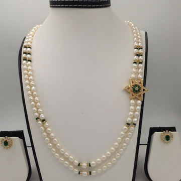 White And Green CZ Star Brooch Set With 2 Lines Oval Pearls Mala JPS0498