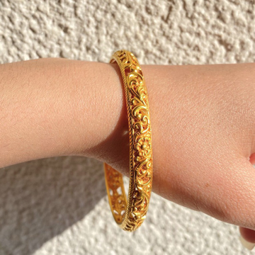 22 Kt Gold Engraved Handmade Women's Bracelet Bang...
