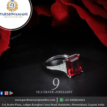 92.5 Sterling Silver Red Russian Big Stone cz Ring...