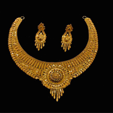 22KT Plain Gold Necklace Set by Prakash Jewellers