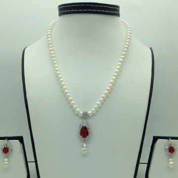 White;red cz pendent set with flat pearls mala jps0611