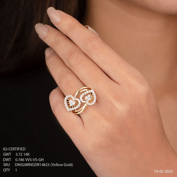 14 K Yellow Gold Double Heart Diamond Ring