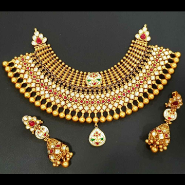 916 Gold Stylish Necklace Set GJ-74147 by Gharena Jewellers