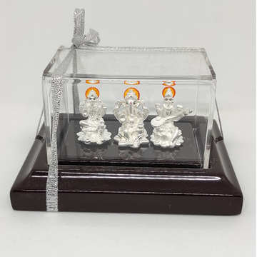 Silver Lakshmi, Ganesh, Saraswati Idol by Rajasthan Jewellers Private Limited