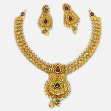 916 Gold Antique Bridal Necklace Set RHJ-6032