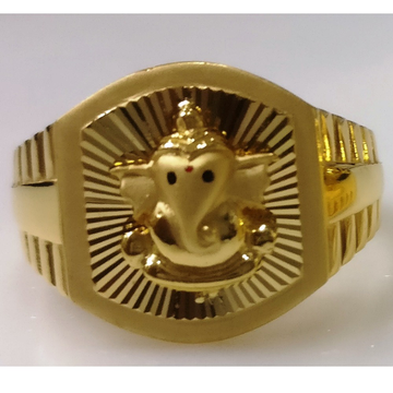 22kt gold plain casting lord ganesha gents ring by 