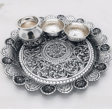 925 Pure Silver Antique Pooja Thali Set PO-263-14 by 