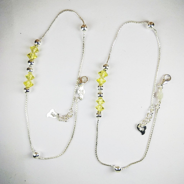 925 Silver Payal With Yellow Stones