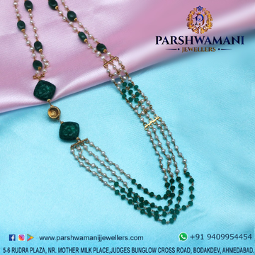 22Kt Gold Green & White Pearl Four Line Mala For W...
