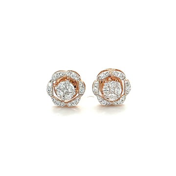 14k Rose Gold and Diamond Flower Earrings in VVS E...