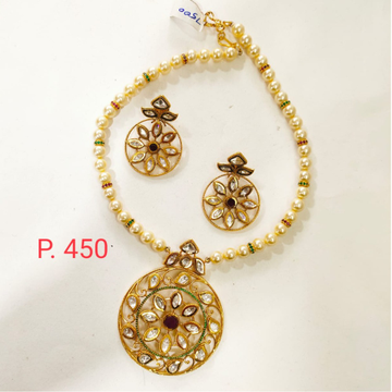 Round shape kundan with white moti necklace set 13...