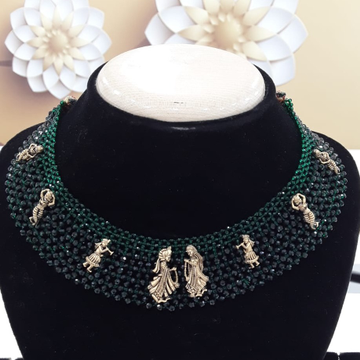 Gold Hallmark Wedding Green stone Necklace   by Zaverat Jewels Hub Pvt. Ltd.