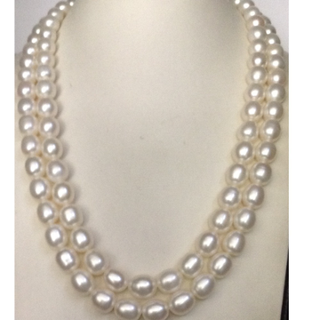 Freshwater White Oval Pearls Necklace 2 Layers JPM0067
