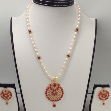 White;red cz pendent set with oval pearls mala jps0072
