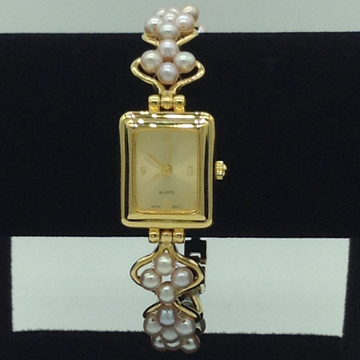 Freshwater Pink Round Pearls Wave Pattern Designer Watch JBG0236