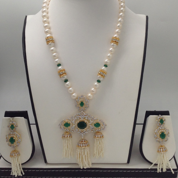 White, green cz pendent set with 1 line round pearls jps0283