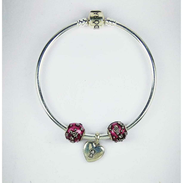 Fancy 925 Silver Ladies Kada Bracelet With Heart S...