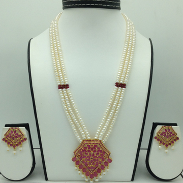 Red cz exclusive pendent set with 3 line flat pearls jps0595