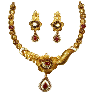 22k Gold Antique Oxidised Designer Necklace Set MG...