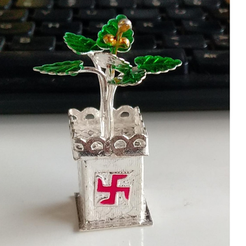 Silver Swastik Designer Small Tulsi Plant For Pooj... by 