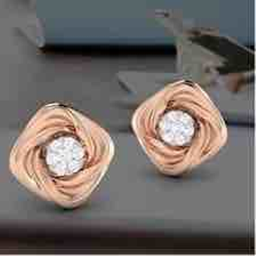 18KT Pink Gold Designer Diamond Rose Earring by 