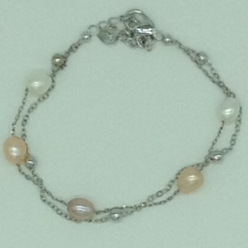 Multi colour oval pearls with white alloy chain bracelet jbg0128