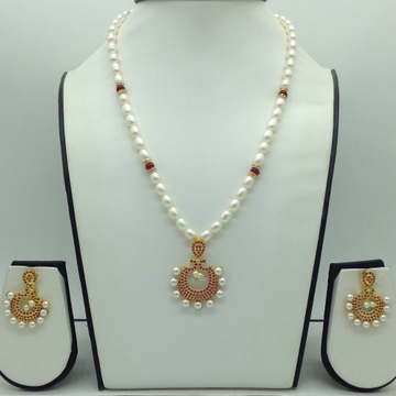 Red Cz Pendent Set With 1 Line White Pearls Mala JPS0806