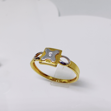 916 Gold Square Single Diamond Rodium Ladies Ring by 