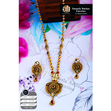 22K Gold Antique Jadtar Long Necklace Set DKG-0021