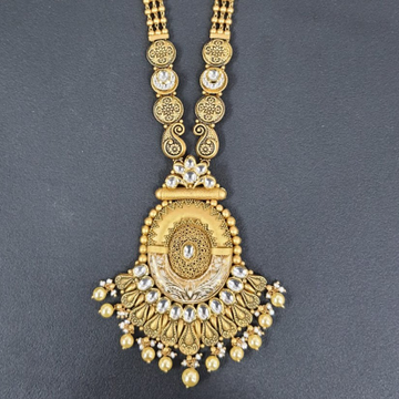 916 Gold Antique Traditional Long Necklace Set by Kundan