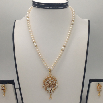 White pearls pendent set with 1 line flat pearls mala jps0341