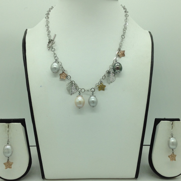 Freshwater drop pearls and charms silver chain set jnc0096