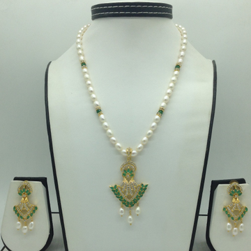 White,Green Cz Pendent Set With 1 Line White Pearls Mala JPS0838