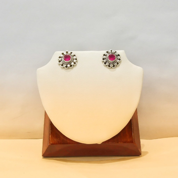 925 Sterling Silver pinc Stone Flower Earrings by Pratima Jewellers