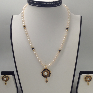 Black cz pendent set with flat pearls mala jps0004