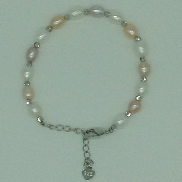 Multi Colour Oval Pearls With White Pipe Alloy Chain Bracelet JBG0135