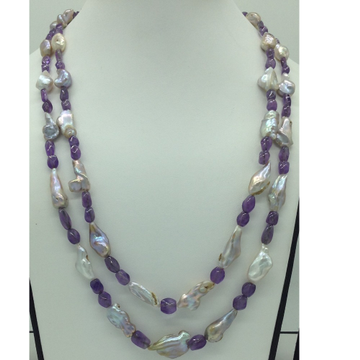 Freshwater grey pearls with amethyst 2 layers necklace jpm0376