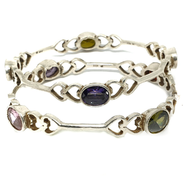 925 sterling silver heart shape colour stone bangl...